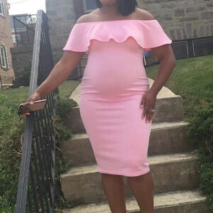 Off the shoulder fitted dress with ruffle (not maternity but had great stretch)